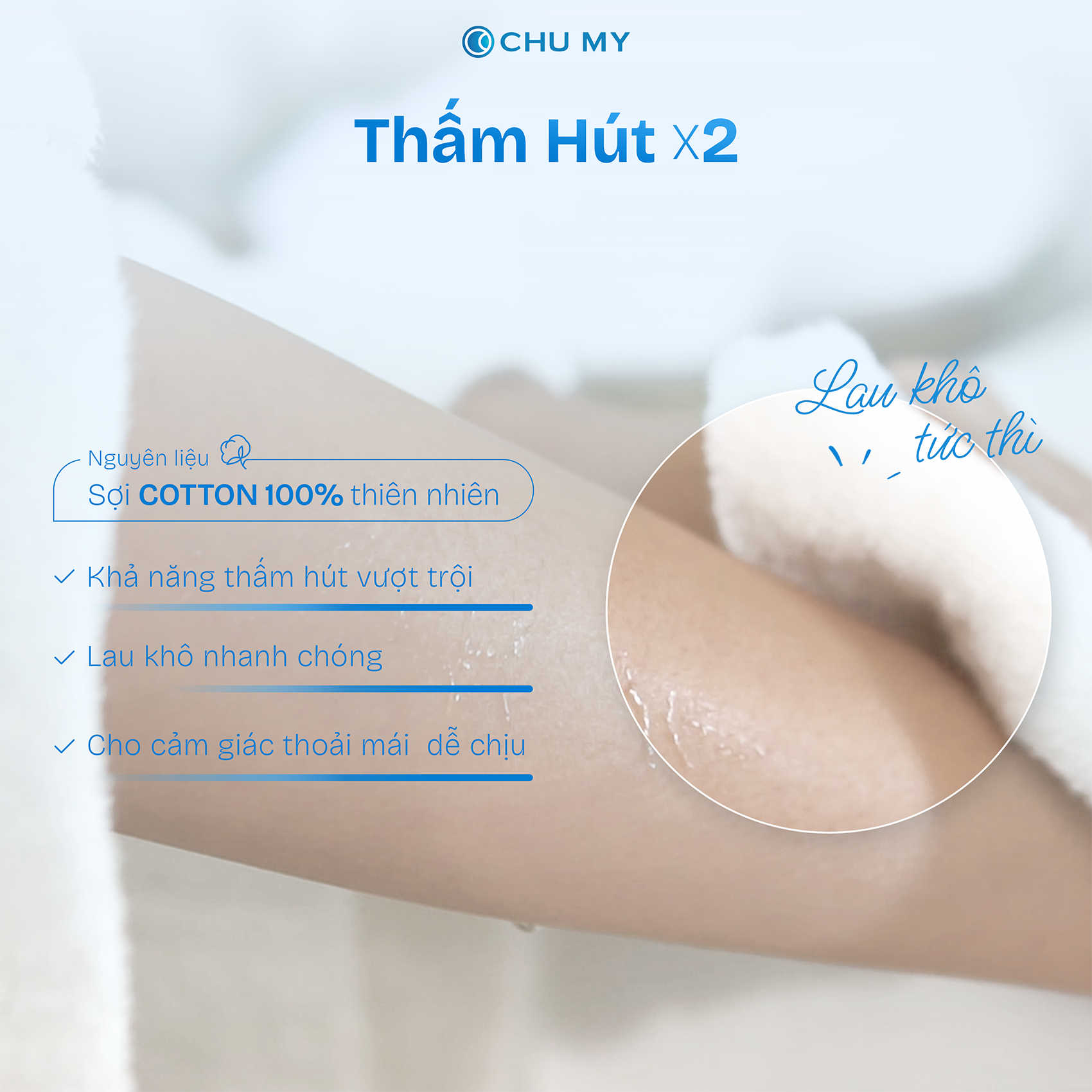 Khăn mặt cotton CHU MY – Sạch, mềm, trắng chuẩn 5 sao, thấm hút vượt trội (34x70cm)