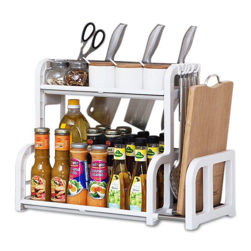 Kệ Đựng Gia Vị Nhà Bếp Bằng Nhựa 2 Tầng Nhỏ Gọn - Tiện Dụng Hình Chữ H Kèm Giá Để Thớt - Miễn Phí Vận Chuyển
