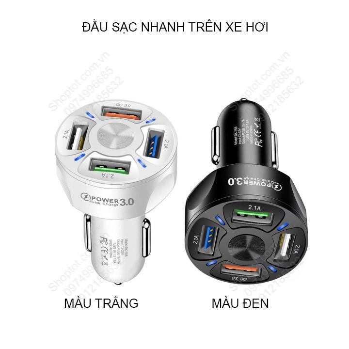 Đầu sạc nhanh xe hơi với 04 cổng USB, điện áp vào 12-24V