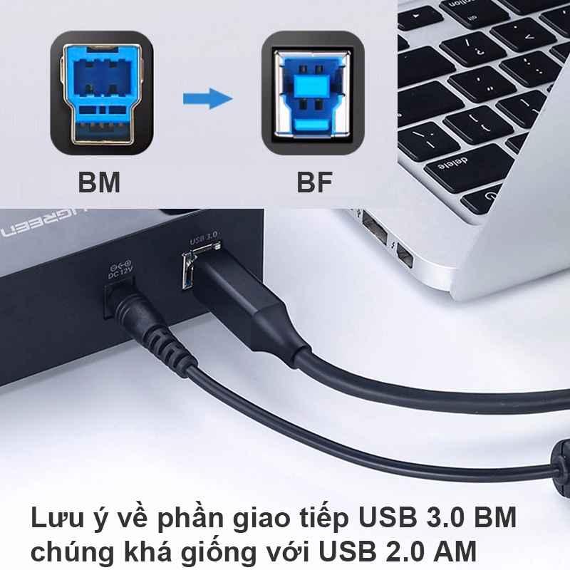 Ugreen UG10372US210TK 2M màu Đen Cáp USB 3.0 sang USB B 3. 0 máy in đầu mạ niken - HÀNG CHÍNH HÃNG