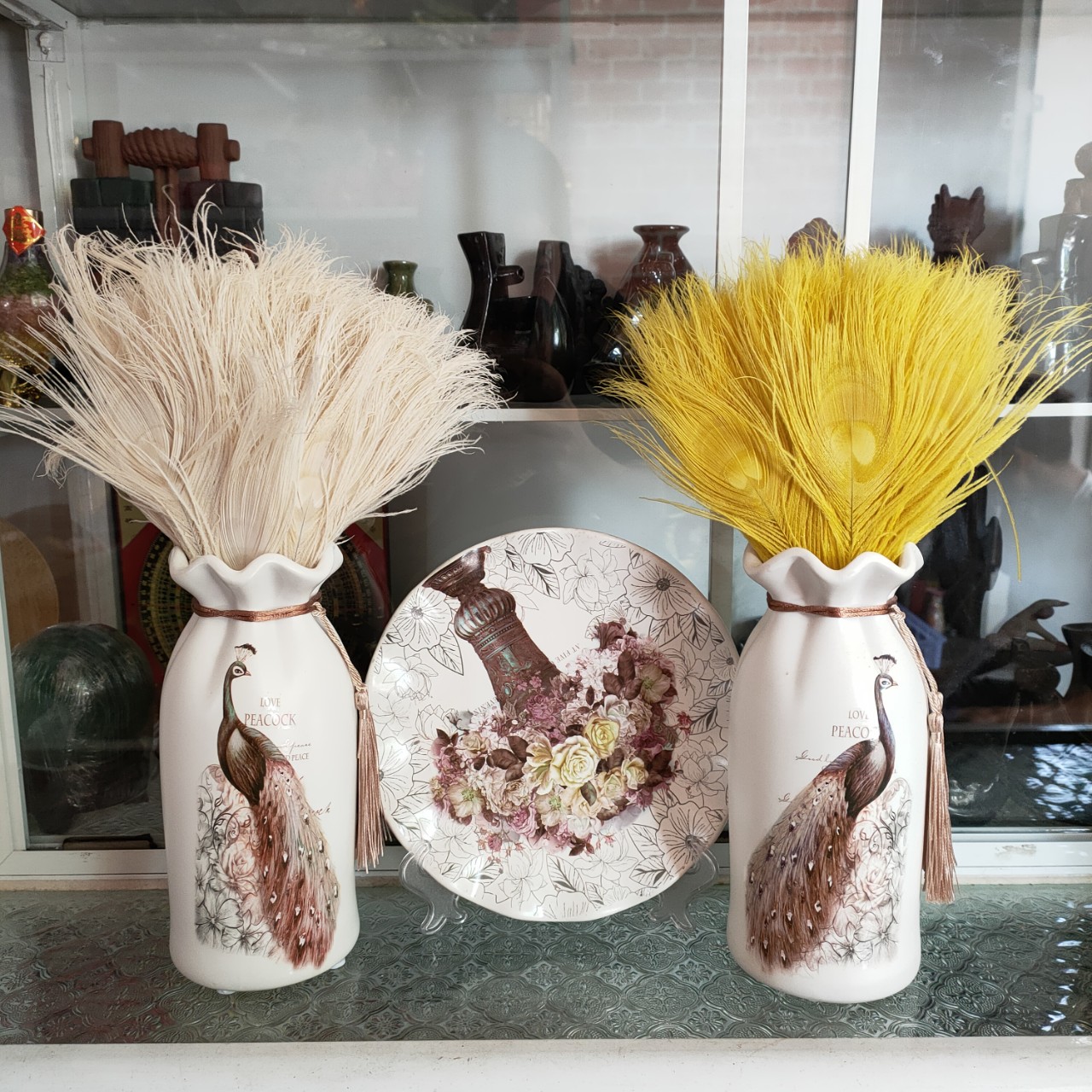 Lông Công Màu TRẮNG,VÀNG, XANH trang trí 25cm 30cm-lông Khổng tước chiêu tài,trang trí