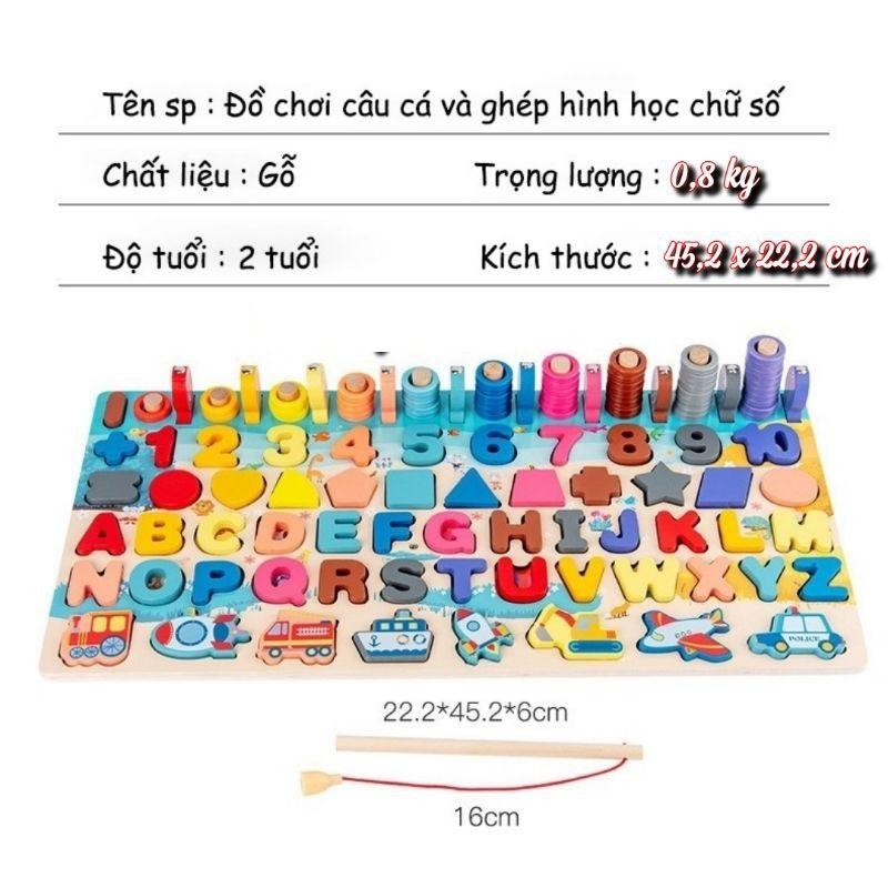 Đồ chơi giáo dục bảng số và chữ cái thông minh bộ đồ chơi câu cá và ghép số học bằng gỗ mẫu mới nhất