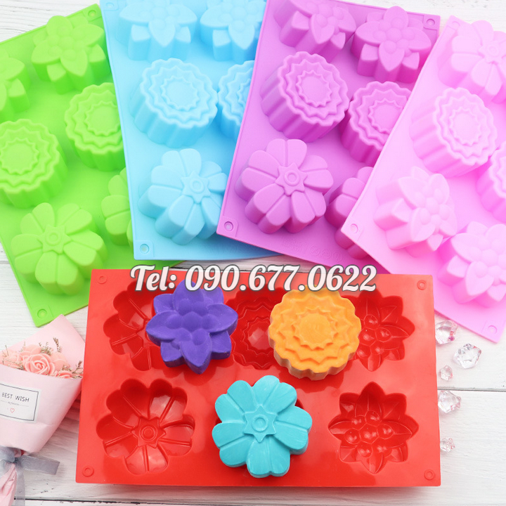 Khuôn silicone làm bánh, rau câu, khuôn trung thu 6 hoa các loại – Mã số 1337