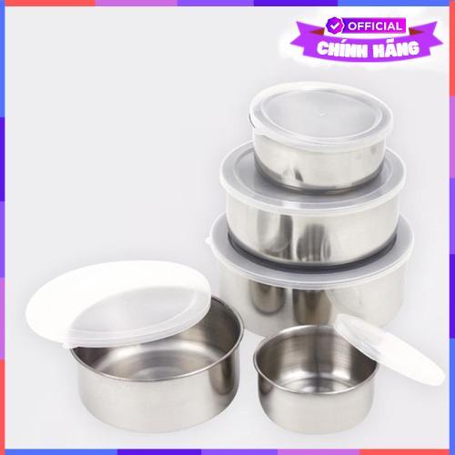 Bộ Thố Lạnh Vouller Inox 5 Món , Bộ 5 Hộp Đựng Thực Phẩm Inox Có Nắp Đậy (Thố 5 Món) - Hàng Chính Hãng