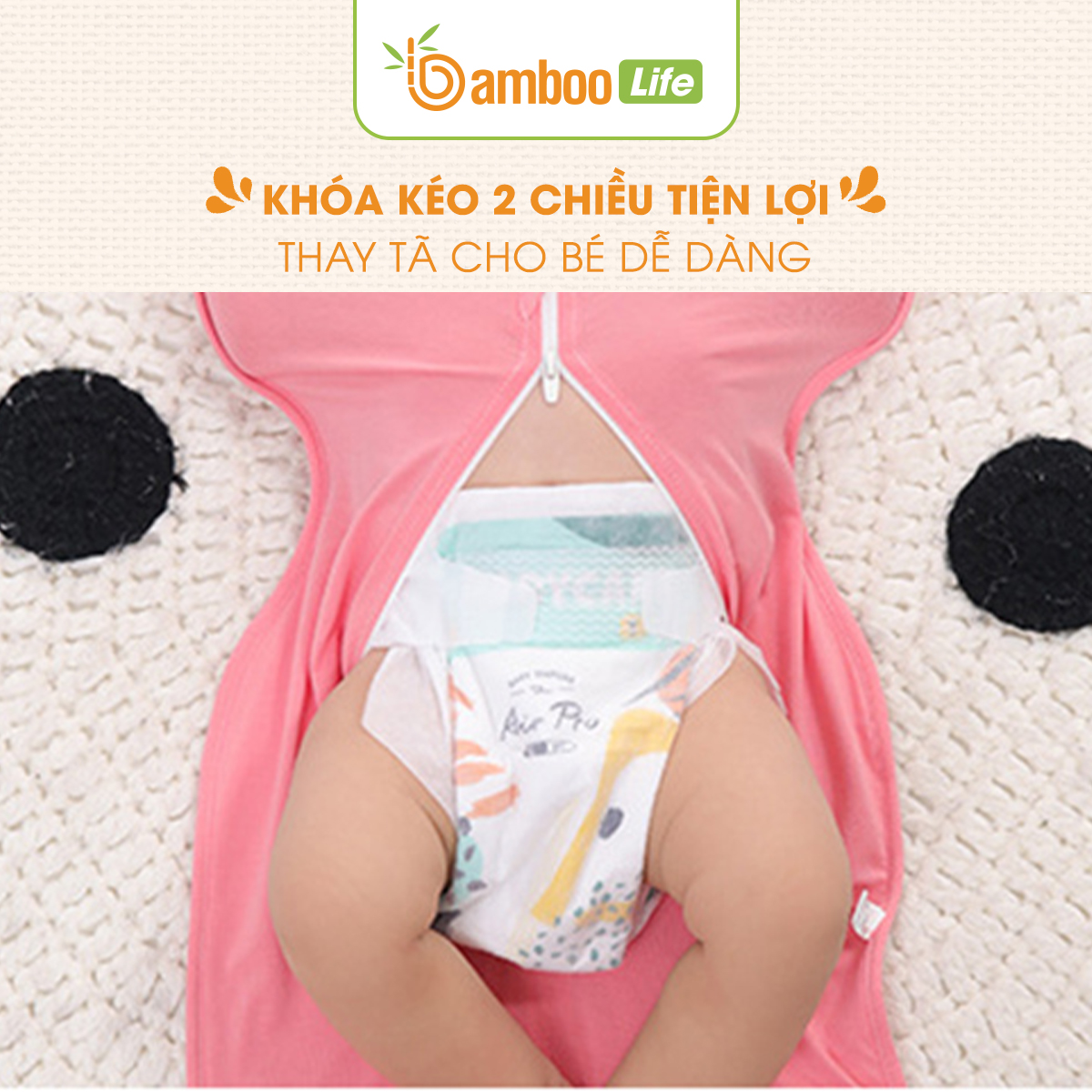 Nhộng chũn Quấn chũn sợi tre Bamboo Life BL069 hàng chính hãng cho bé Túi ngủ cho bé giúp bé ngủ sâu chống giật mình 