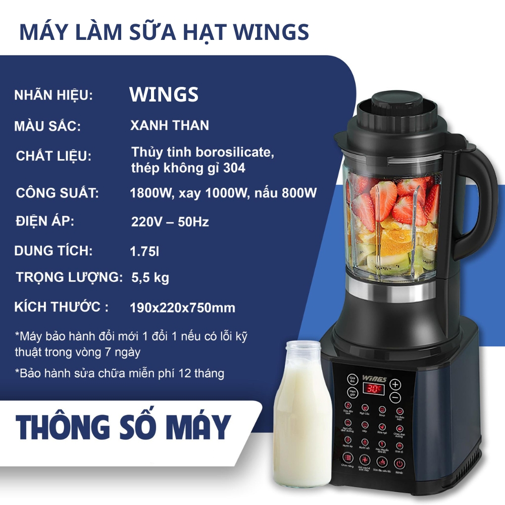 Máy nấu sữa hạt, xay nấu đa năng, làm sinh tố, sữa đậu nành Wings – Hàng nhập khẩu