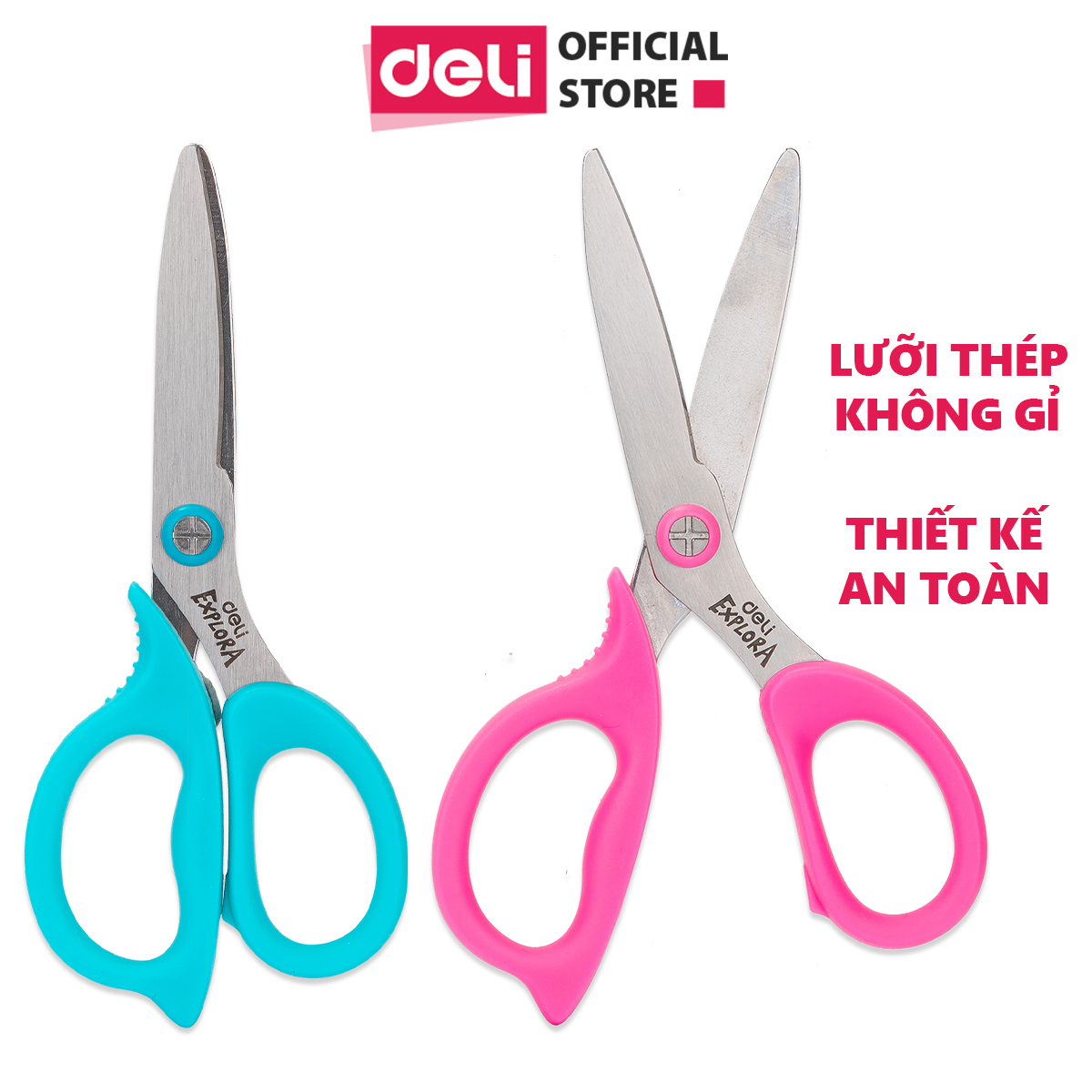 Kéo học sinh Deli - Explora Hồng/Xanh dương - 1 chiếc - E77755