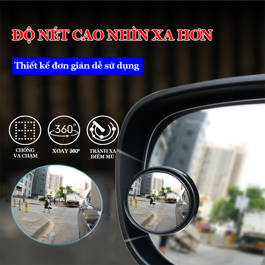Bộ 2 Gương Lồi có viền Xoay 360 độ Gắn Cho Kính Gương Chiếu Hậu Tránh Điểm Mù Cho Xe Hơi Xe Ô tô