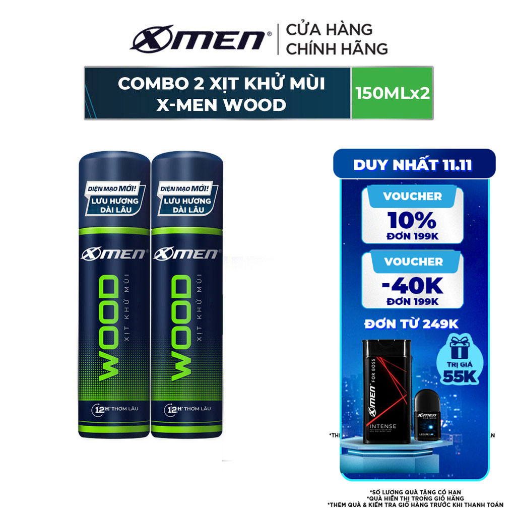 Combo 2 Xịt khử mùi X-men Wood 140ml/chai