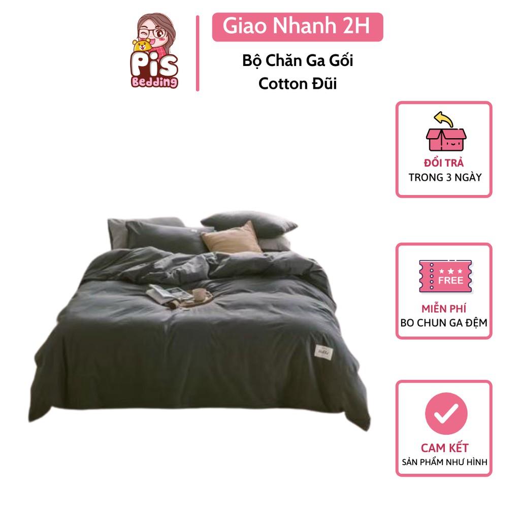 Bộ Chăn Ga Gối Cotton Đũi - Ghi Đậm