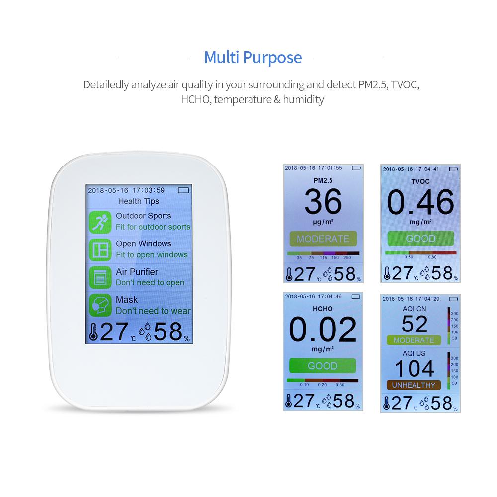Portable Air Quality Detector Indoor/Outdoor Digital PM2.5 Formaldehyde Gas Monitor LCD HCHO & TVOC Tester Instrument Meter Air Analyzers with Rechargeable Battery