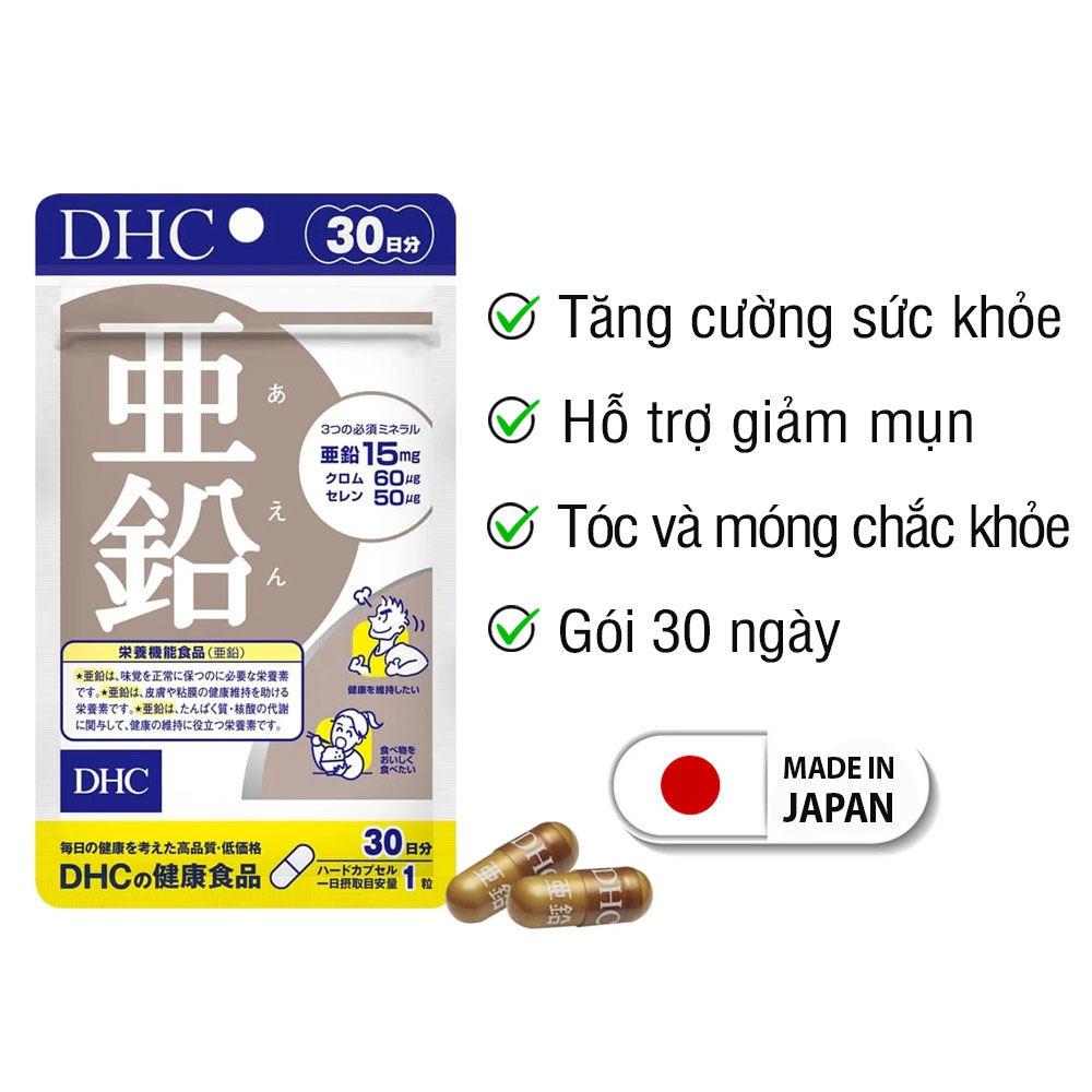 Viên uống bổ sung kẽm DHC Nhật Bản thực phẩm chức năng Zinc giúp ăn ngon miệng, dưỡng tóc và móng khỏe, giảm mụn, hỗ trợ sinh lý nam 30 ngày JN-DHC-ZIN30