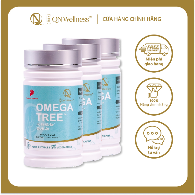 Combo Siêu Ưu Đãi Viên Uống Omega-3 Thực Vật Omega Tree QN Wellness Thuần Chay Chiết Xuất Từ Dầu Hạt Lanh, Hỗ Trợ Sức Khỏe Tim Mạch & Làn Da - Hộp 60 Viên x 3