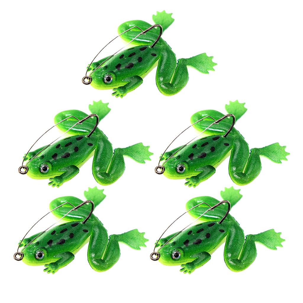 5pcs Frog Fishing Lures Soft Topwater Frog Crankbait with Hook Green