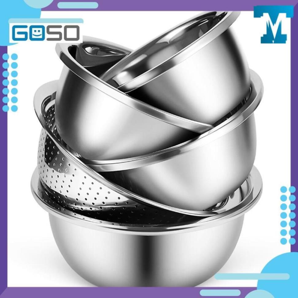 Bộ Thau Rổ Inox 5 Món, dụng cụ nhà bếp, thau rửa rau, thịt, v.v