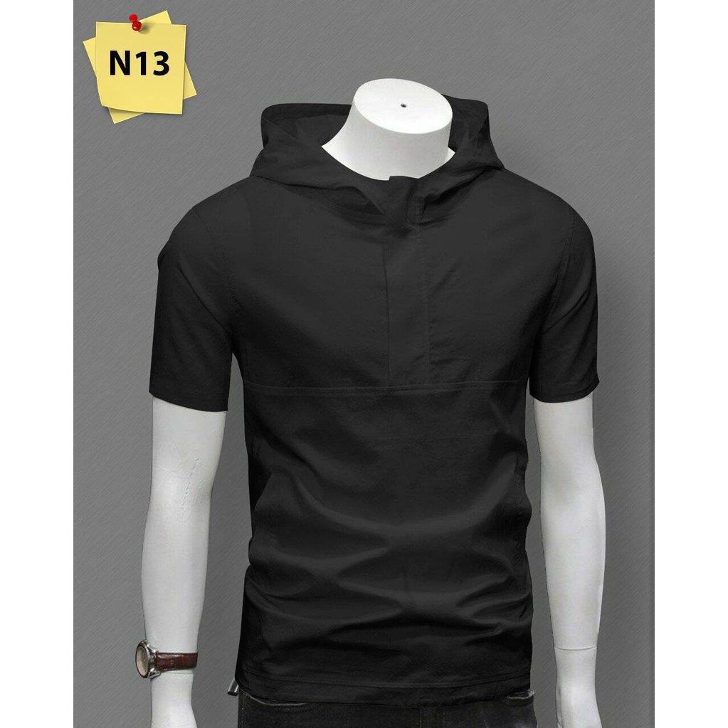 Áo hoodie, áo cộc có mũ chất liệu cotton mùa hè. thể thao mỏng ngắn tay hợp thời trang có khóa N1