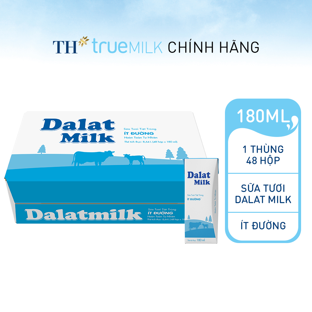 [HẠN SỬ DỤNG: THÁNG 10] [GIẢM 20%] Thùng 48 hộp sữa tươi tiệt trùng ít đường Dalatmilk 180ml (180ml x 48)