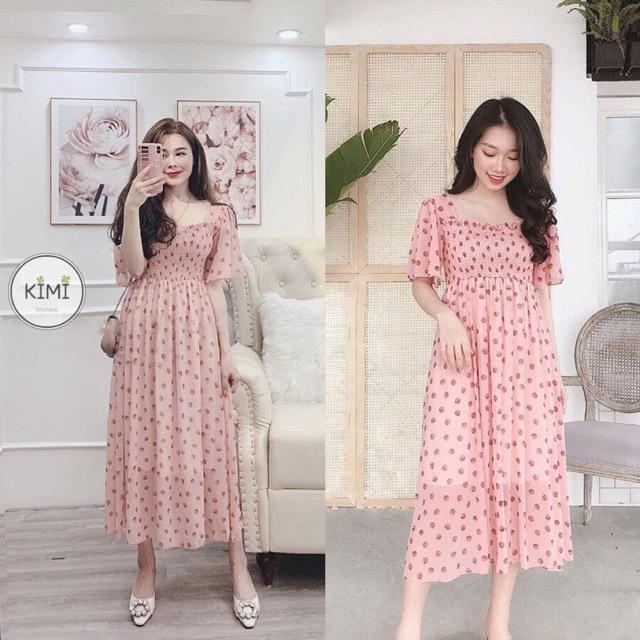 VÁY BẦU THỜI TRANG CHUN NGỰC VOAN LỤA 2 lớp