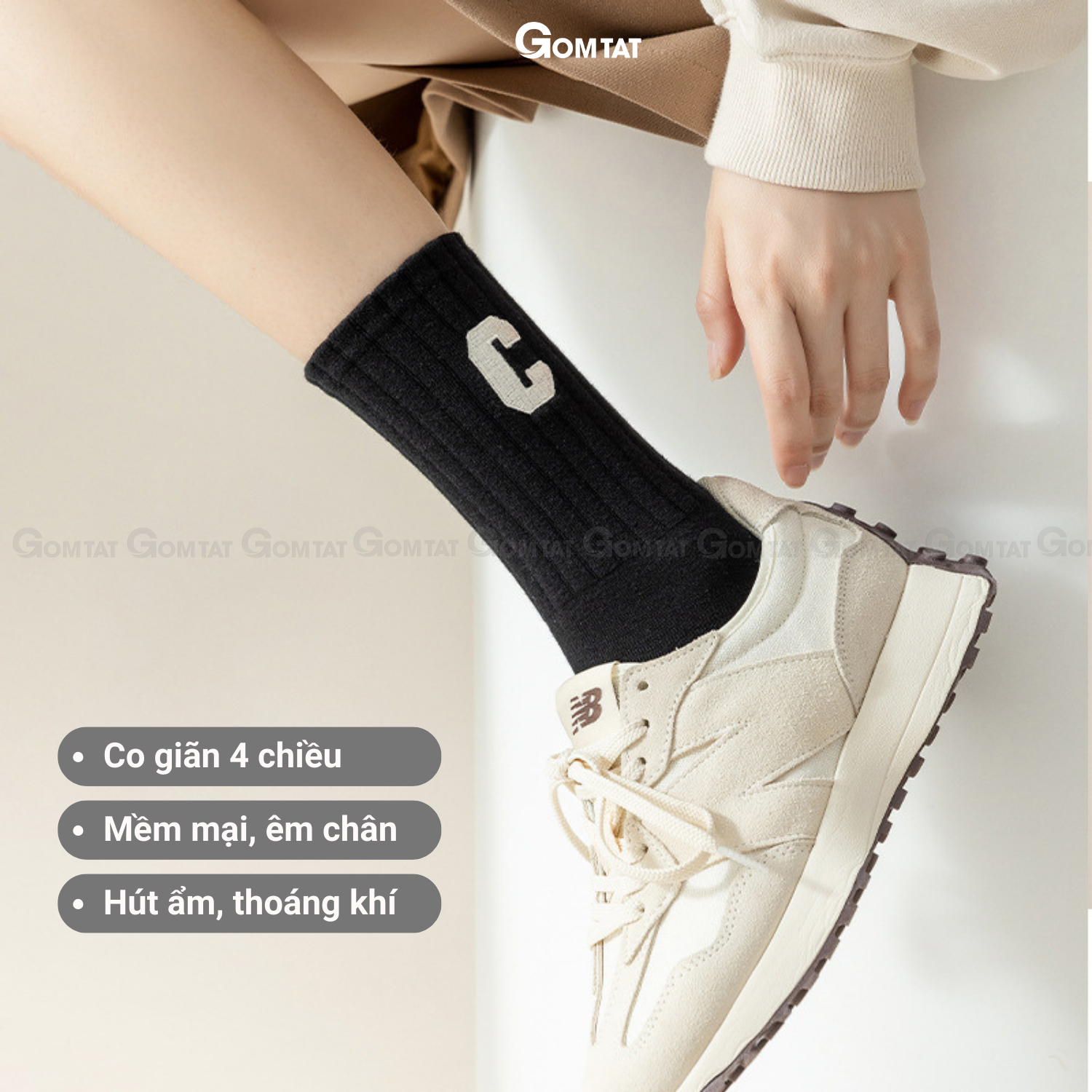 Tất nữ cổ cao cao cấp mẫu chữ C, vớ cổ cao nữ chất liệu cotton cao cấp, mềm mại thoáng khí - PO-COCAO-C-3012-1DOI