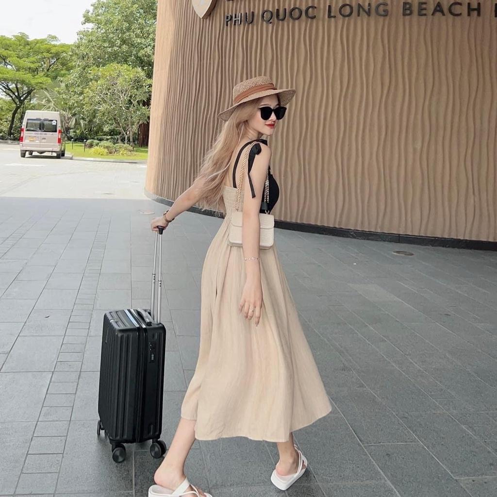 Đầm Maxi 2 Dây Ngực Trái Tim Lưng Chun Dáng Dài Vải Đũi