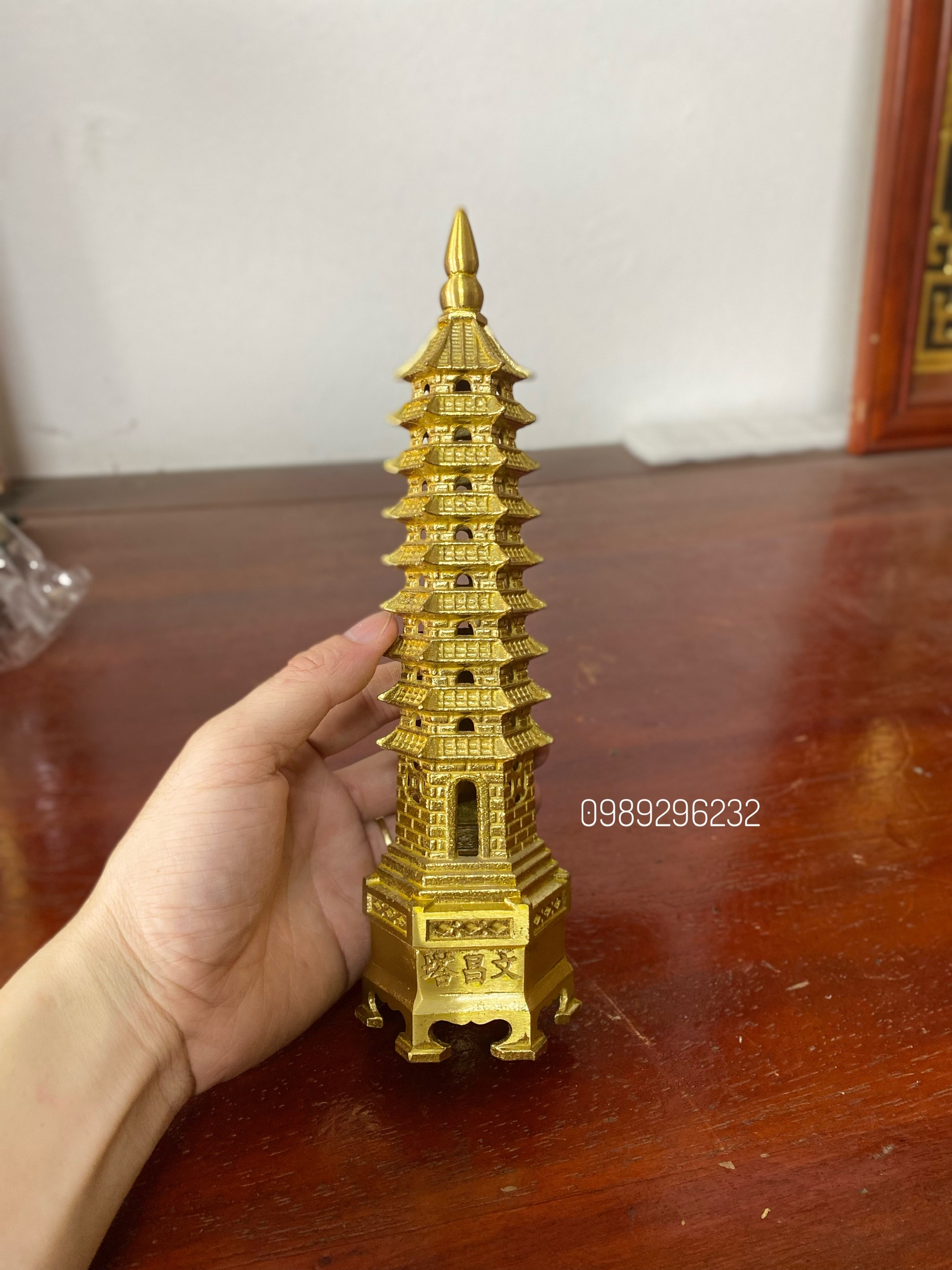 Tháp văn xương bằng đồng phong thủy 9t cao 24cm