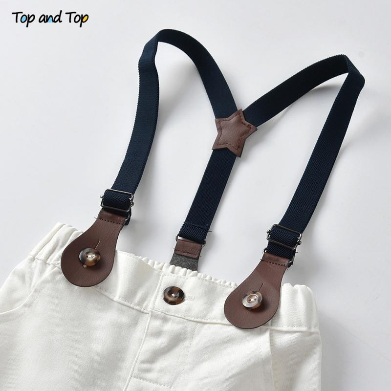 Trên Và Đầu Tập Đi Cho Bé Trai Quần Áo Bộ Quý Ông Áo Sơ Mi Tay Ngắn + Suspender Quần Short 2 Trang Phục Sơ Sinh Bé Trai bộ Quần Áo