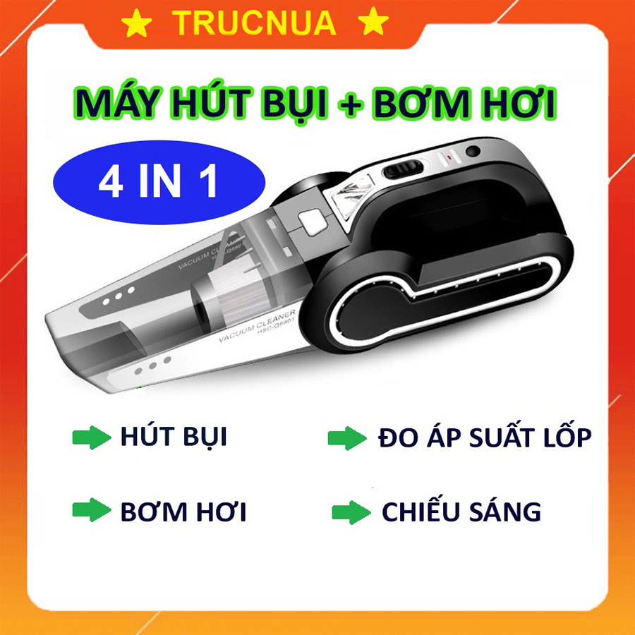 Máy hút bụi kèm bơm lốp ô tô đa năng 4 trong 1 hút bụi, bơm lốp, đo ấp suất lốp