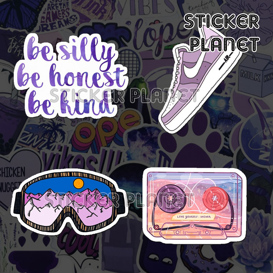 Bộ sticker chống thấm nước trang trí mũ bảo hiểm, đàn, guitar, ukulele, điện thoại laptop, dán sticker macbook sticker chủ đề màu tím