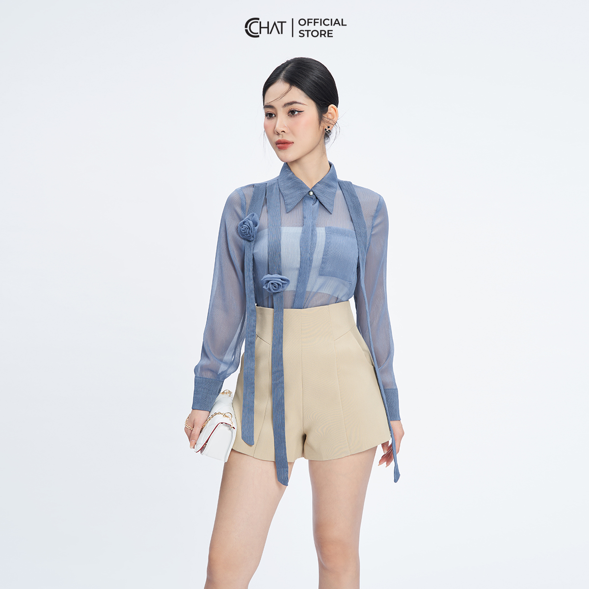 Áo Sơ Mi Nữ  Suông Hoa Thân Trước Trước Chất Liệu Voan Cao Cấp 13FDV2014ST