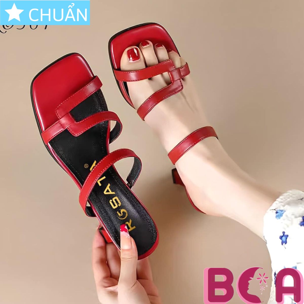 Giày Comma nữ 5p RO564 màu đỏ ROSATA tại BCASHOP gót kiểu dấu phẩy lạ mắt kết hợp kiểu dây đan độc đáo, sang trọng