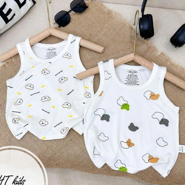 [4-14kg] Áo Ba Lỗ Sát Nách THUN LẠNH PETIT Trắng Họa Tiết Dễ Thương Cho Bé