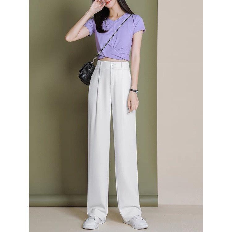 Quần ống rộng suông dài 100cm, quần culottes cạp cao 2 cúc siêu tôn dáng Kanimi