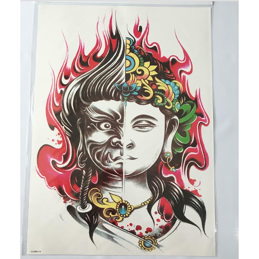 Hình xăm dán kín lưng mặt quỷ thiện ác màu 34x48cm- tặng bắp tay tattoo