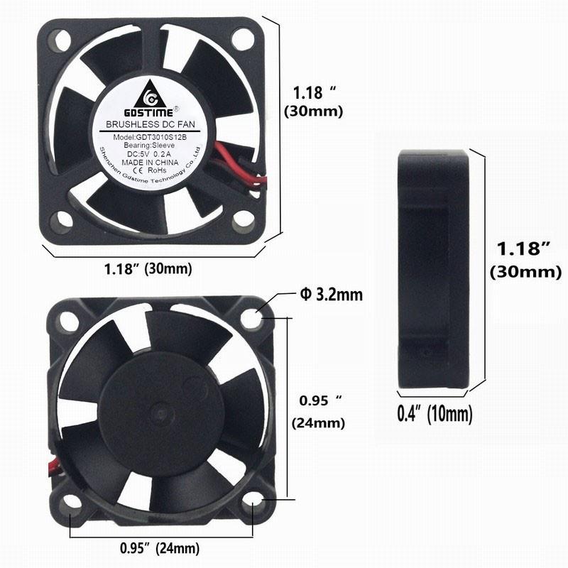 Gdstime 5 Pieces 30x30x10mm DC 5V Dupont Connector 3010 Mini Brushless Cooling Fan 30mm x 10mm for Raspberry 3cm