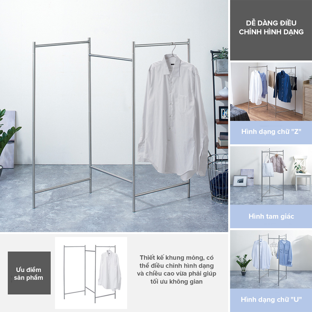 Giá Phơi Quần Áo Bằng Thép Không Gỉ PSI-02 TENMA, Dễ Dàng Tháo Lắp, Gấp Gọn Và Điều Chỉnh