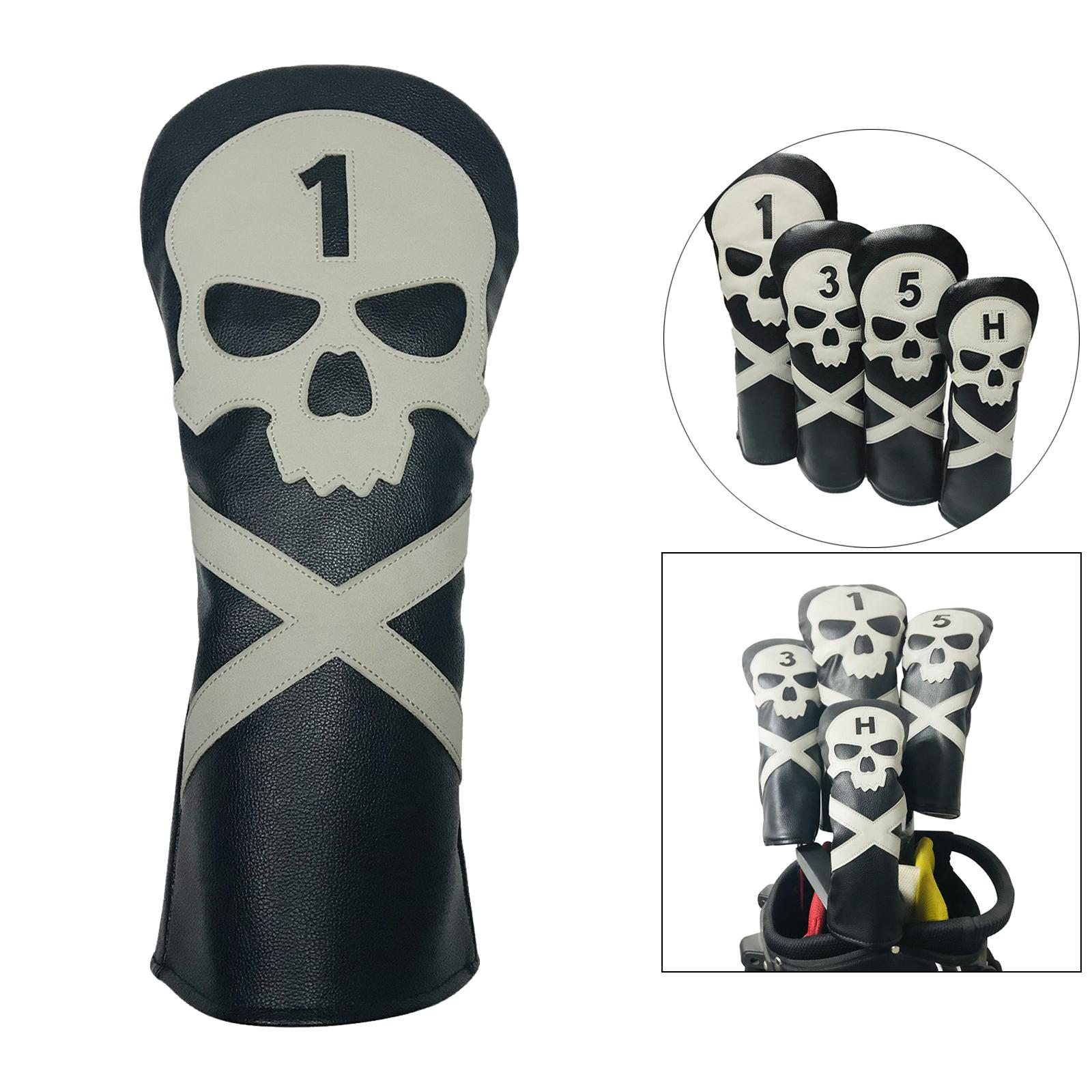1x Skull Golf Head Cover Fairway Hybrid Driver Wood Club Headcover Sleeve Guard
