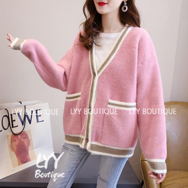 Áo cardigan nữ len lông thỏ dầy mịn trơn phối viền 2 túi trước 3 màu