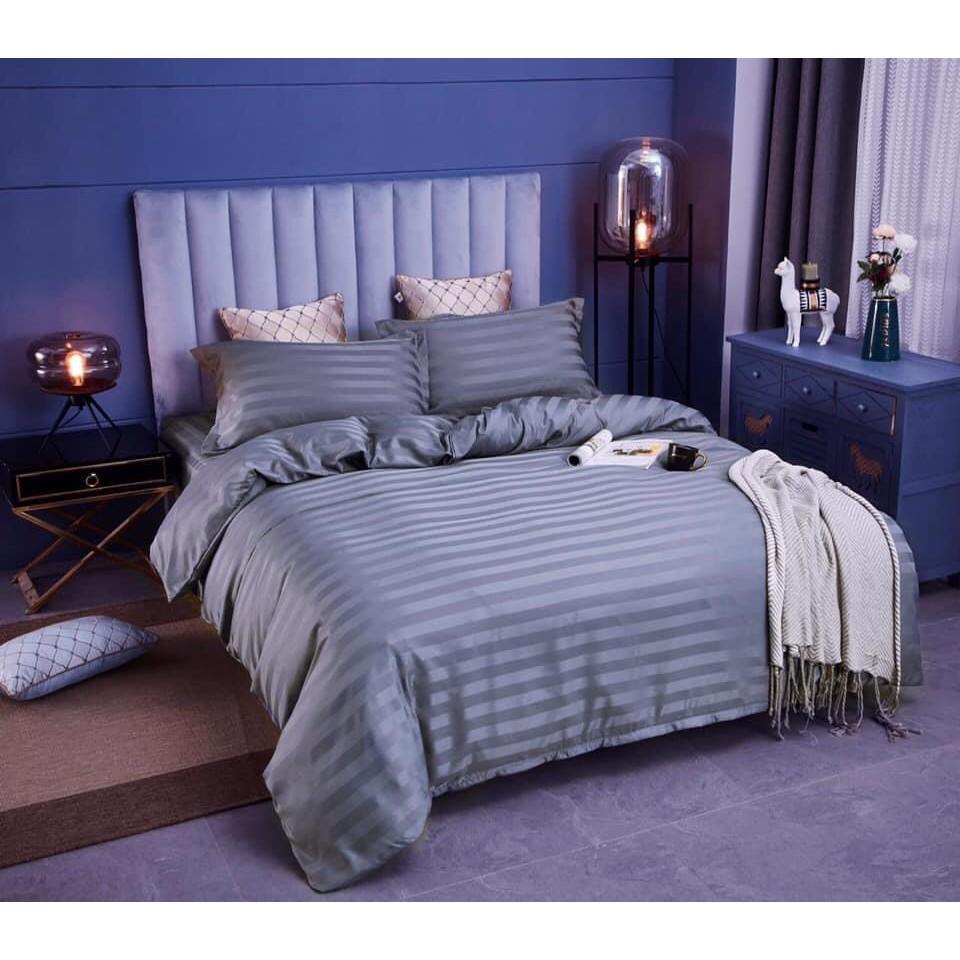 Bộ Chăn Drap Gối COTTON SỌC 3F Vải Cotton Lụa Bóng Hàng Chuyên Cho Gia Đình Và Khách Sạn