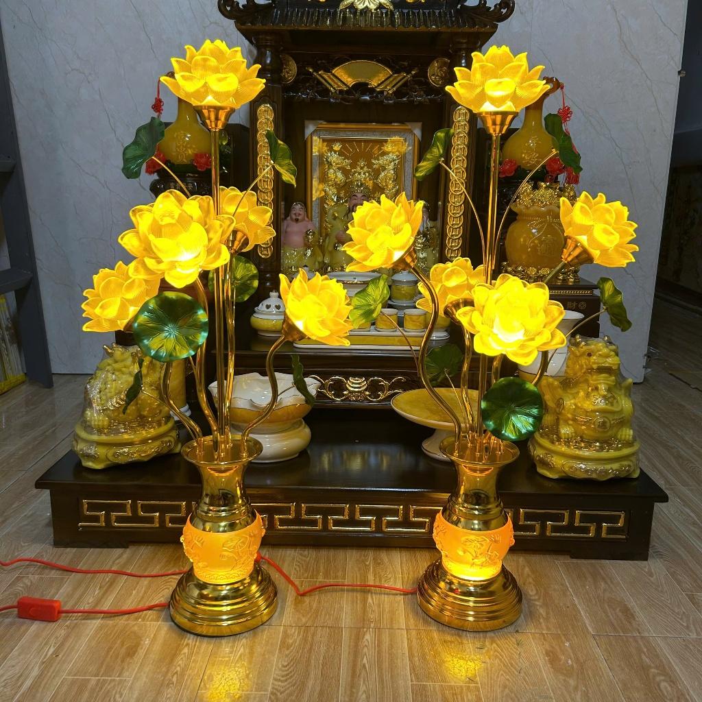 Cặp đèn thờ sen lưu ly lớn Rồng Việt, đèn thờ gia tiên 7, 9 bông hoa sen nổi bật