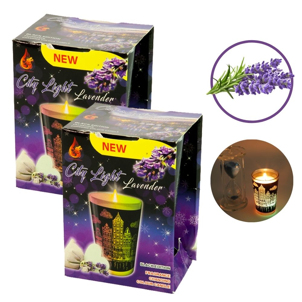 Combo 2 ly nến thơm tinh dầu đổi màu Golden Dragon City Light Lavender 140g - hoa oải hương, nến trang trí, thơm phòng, thư giãn, hỗ trợ khử mùi