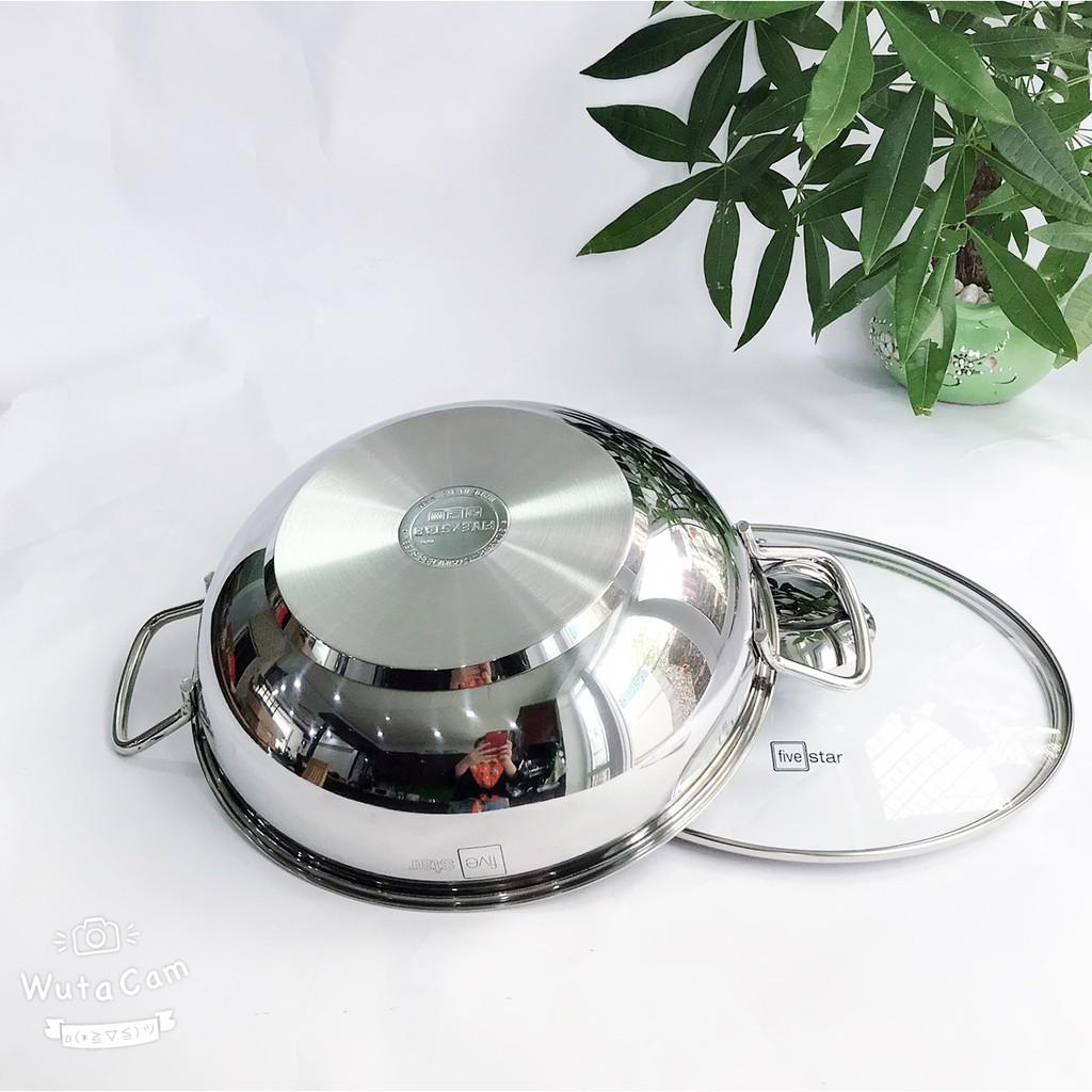 Chảo lẩu inox sâu lòng inox Fivestar nắp kính ( 32cm ) , 3 đáy dùng được bếp từ, hồng ngoại , gas