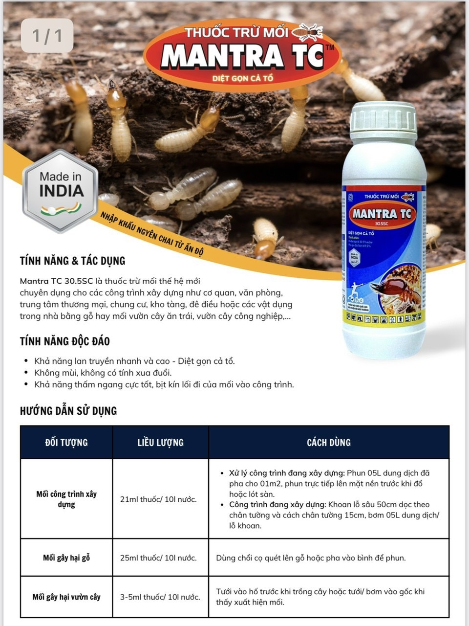Thuốc Diệt Mối Mantra TC Chai 50ml Không Mùi , Diệt Mối Cả Đàn, Trừ Mối Tận Gốc