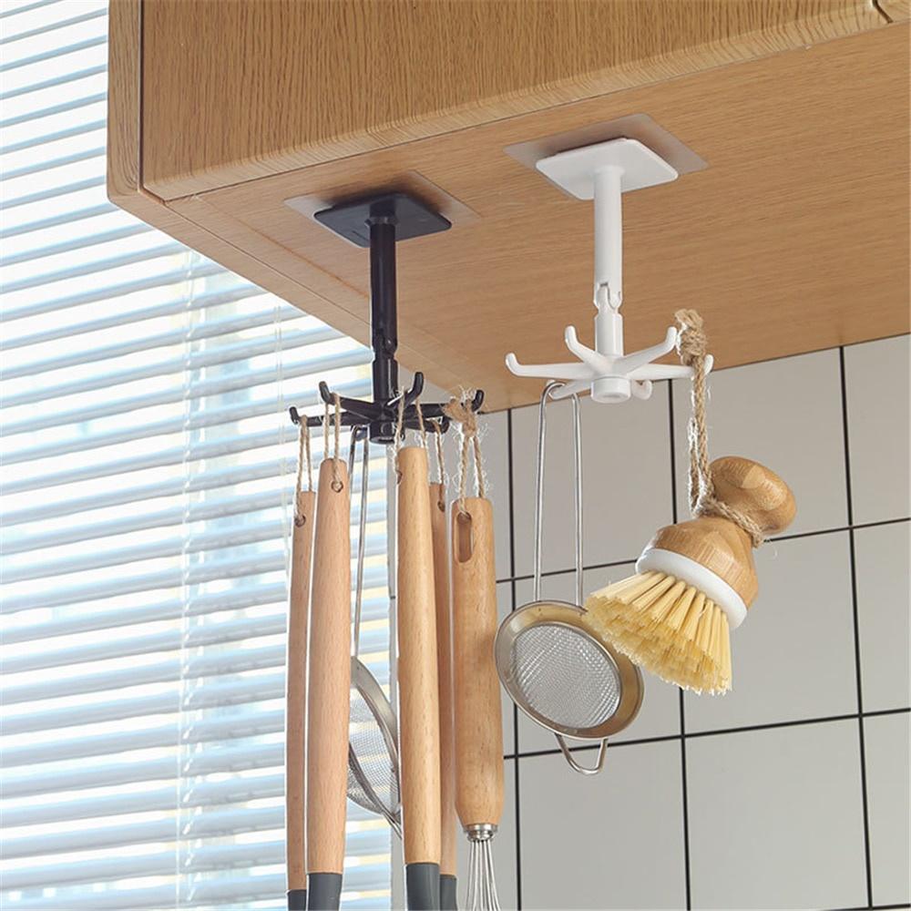 Punch-free Kitchen Rotate Storage Rack Cupboard Shelf Hanging Hook Organizer Closet Hanger Wardrobe Holder Kitchen Storage