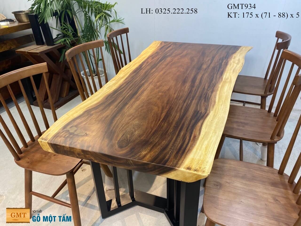 Bàn Gỗ Me Tây Nguyên Tấm, Bàn Làm Việc Gỗ Me Tây, Bàn Ăn Gỗ Me Tây Dài 1,75m Rộng 88cm Dày 5cm