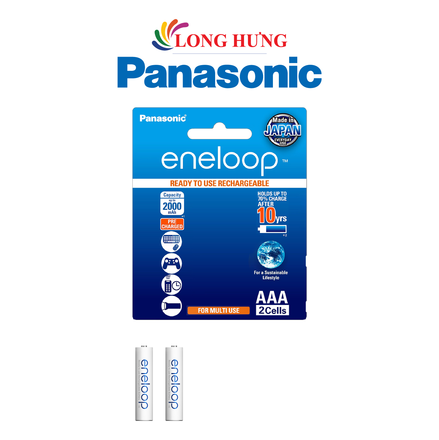 Vỉ Pin sạc Panasonic Eneloop AAA 800mAh BK-4MCCE/2BT (2 viên/10 viên) - Hàng chính hãng