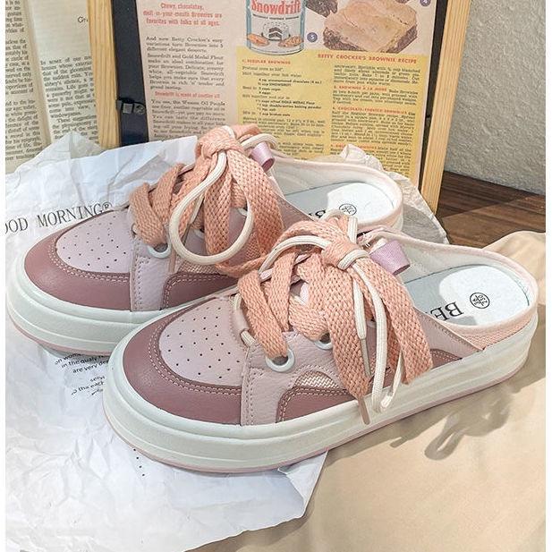 Minority design one foot lazy shoes, female student trend, versatile color matching semi slippers, female 2022 new casual shoes