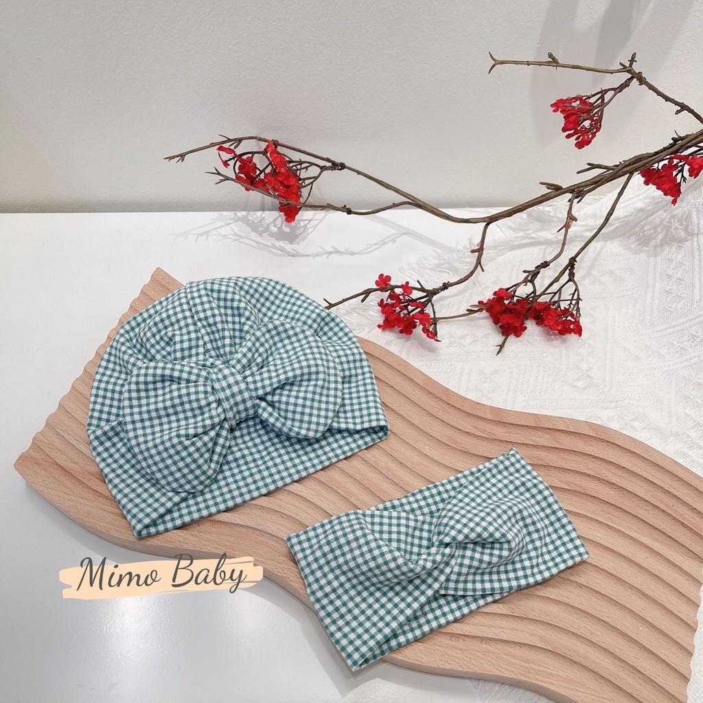 Mũ nón turban cotton kẻ xanh đáng yêu cho bé gái 6-10kg Mimo baby MTB63