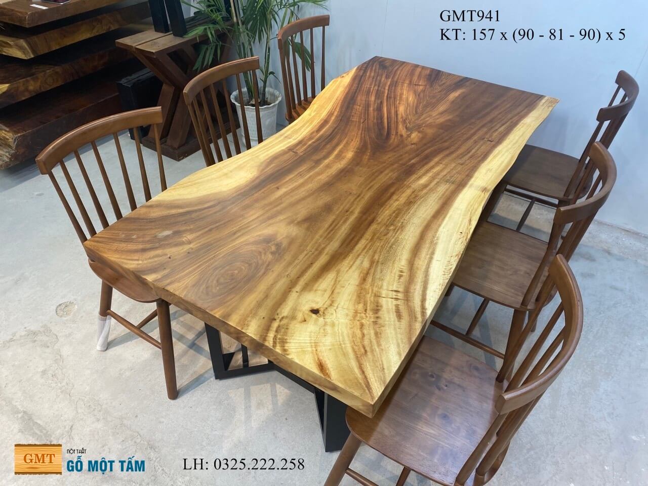 Bàn Gỗ Me Tây Nguyên Tấm, Bàn Làm Việc Gỗ Me Tây, Bàn Sân Vườn Gỗ Me Tây Dài 1,75m Rộng 90cm Dày 5cm