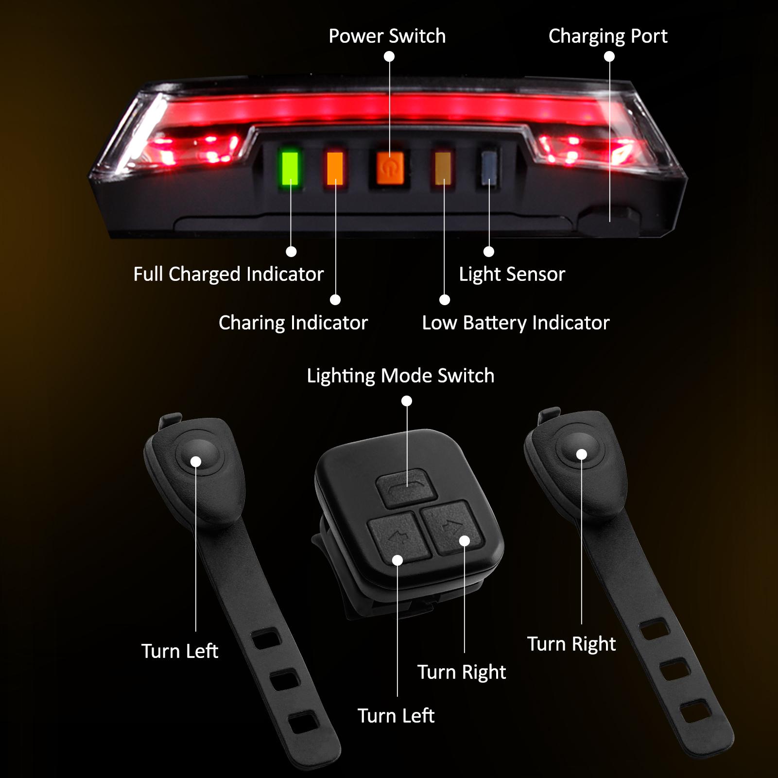 Đèn hậu xe đạp thông minh có đèn báo rẽ, đèn phanh, sạc USB