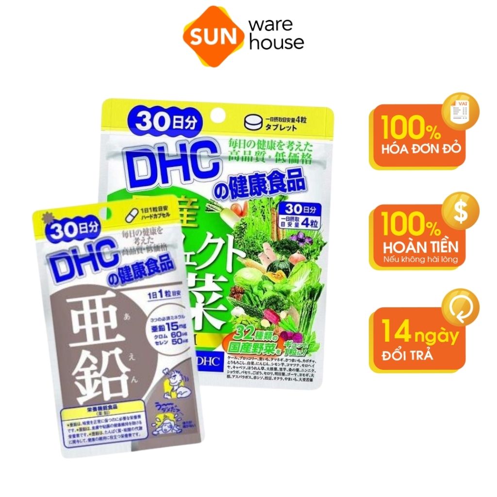 Combo Viên Uống DHC Kẽm ZinC Và Perfect Vegetable Giúp Giảm Nóng Trong, Ngăn Mụn Hiệu Quả 30 Ngày